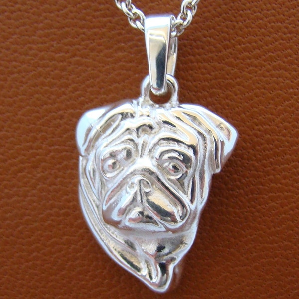 Small Sterling Silver Pug Head Study Pendant