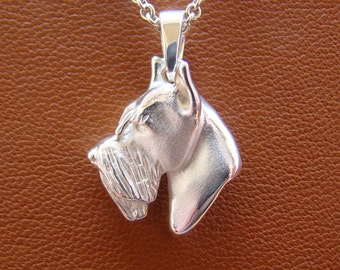 Small Sterling Silver Schnauzer Head Study Pendant