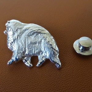 Large Sterling Silver Pomeranian Moving Study Lapel Pin