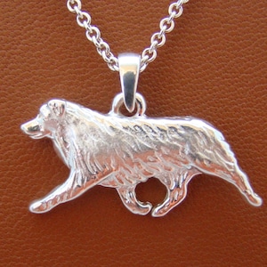 Small Sterling Silver Australian Shepherd Moving Study Pendant