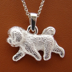 Large Sterling Silver Bichon Frise Moving Study Pendant