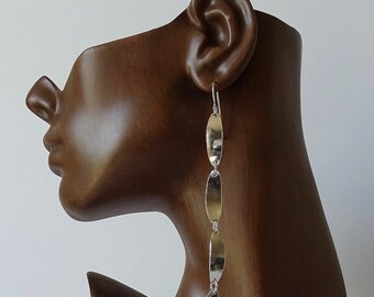 Sterling Silver Linked Thin Oval Dangle Earrings