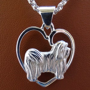 Small Sterling Silver Havanese Standing Study On A Heart Pendant