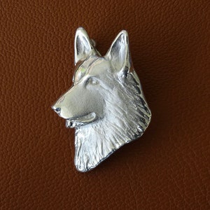 Large Sterling Silver German Shepherd Dog Head Study Brooch