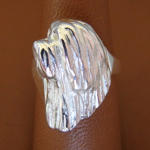 Sterling Silver Bearded Collie Head Study Ring