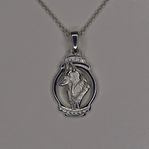 Sterling Silver Belgian Tervuren / Belgian Sheepdog Head Study On An Oval Pendant