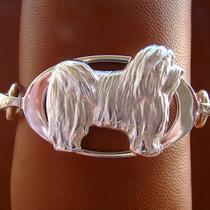 Large Sterling Silver Havanese Standing Study Soft Bangle Bracelet