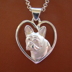Sterling Silver French Bulldog Head Study On A Heart Pendant