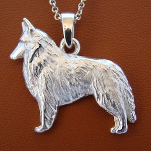 Large Sterling Silver Belgian Tervuren / Belgian Sheepdog Standing Study Pendant