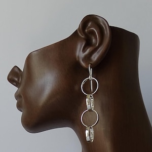 Sterling Silver Linked Ring Dangle Earrings 17mm