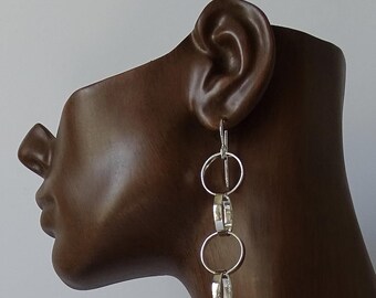 Sterling Silver Linked Ring Dangle Earrings 17mm