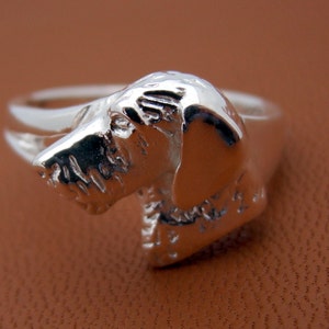 Small Sterling Silver Wire-haired Dachshund Head Study Ring