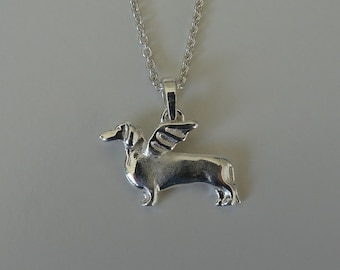 Sterling Silver Smooth Dachshund Angel Pendant