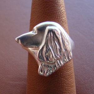 Sterling Silver Long Hair Dachshund Head Study Ring