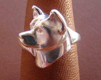 Small Sterling Silver Akita Head Study Ring