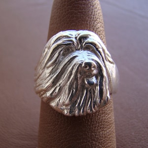 Sterling Silver Bearded Collie Head Study Ring