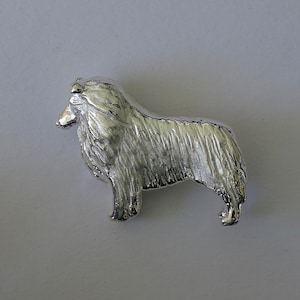 Large Sterling Silver Rough Collie Standing Study Brooch
