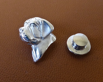 Small Sterling Silver Mastiff Head Study Lapel Pin