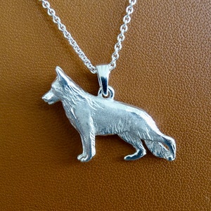 Large Sterling Silver Female German Shepherd Dog Standing Study Pendant