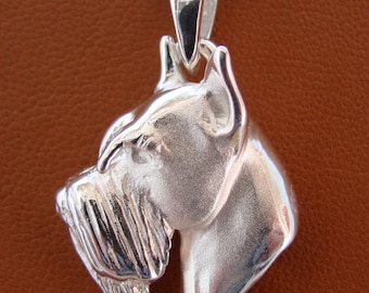 Large Sterling Silver Schnauzer Head Study Pendant
