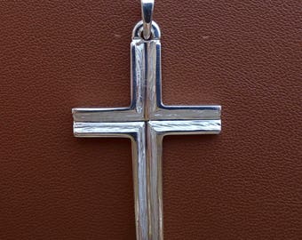 Duży Srebrny Krzyż Ręcznie Robiony Srebrny Krzyż