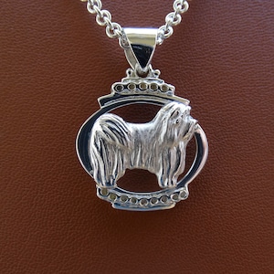 Small Sterling Silver Havanese Standing Study On A Oval frame Pendant