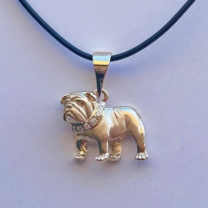 Large 14K Bulldog/ English Bulldog Standing Study With Diamond Collar Pendant