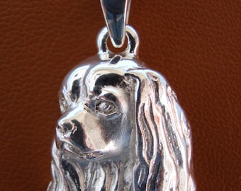 Sterling Silver Cavalier King Charles Spaniel Head Study Pendant