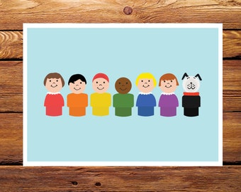 Little People - Little Friends 5x7" Giclee Print