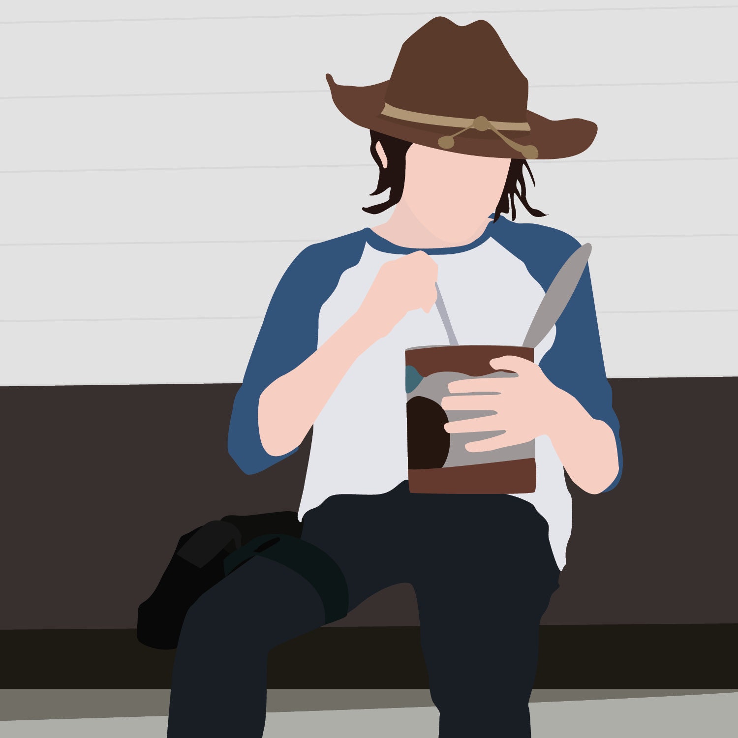 Carl Eats Pudding the Walking Dead Giclee Print Etsy