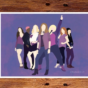 May include: A digital illustration of seven women in various poses, wearing purple, pink, and white clothing. The background is a purple gradient. The text "CRUSHED IT" is at the bottom of the image.