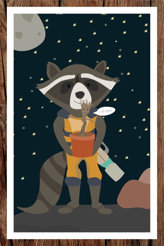 Guardians Of The Galaxy Poster Avengers Giclee Quality Rocket Racoon Painting