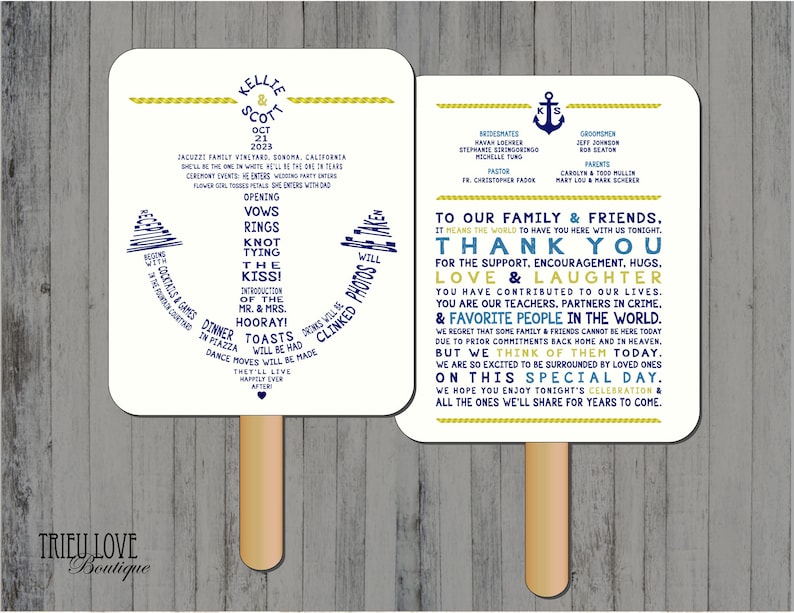 Personalized Nautical Anchor Wedding Ceremony Program Fan Custom Wording Digital File image 1