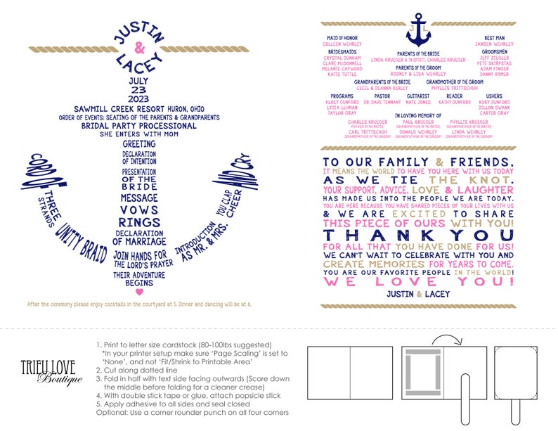 Personalized Nautical Anchor Wedding Ceremony Program Fan Custom Wording Digital File image 5