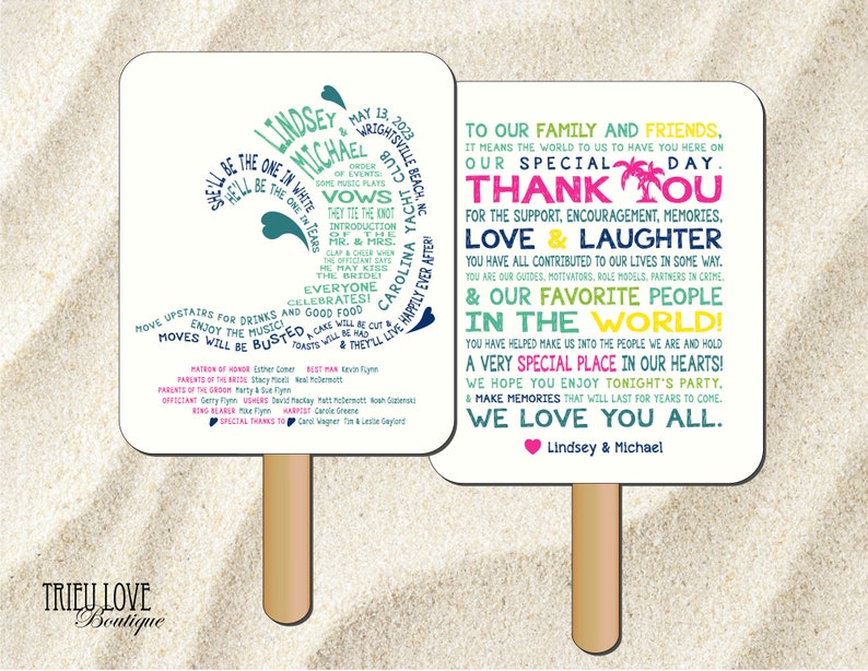 Personalized Wave Beach Seaside Surfing Wedding Ceremony Program Fan Custom Wording Digital File image 1