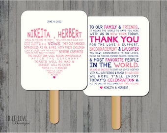 Personalized Sweetheart Wedding Ceremony Program Fan | Custom Wording - Digital File