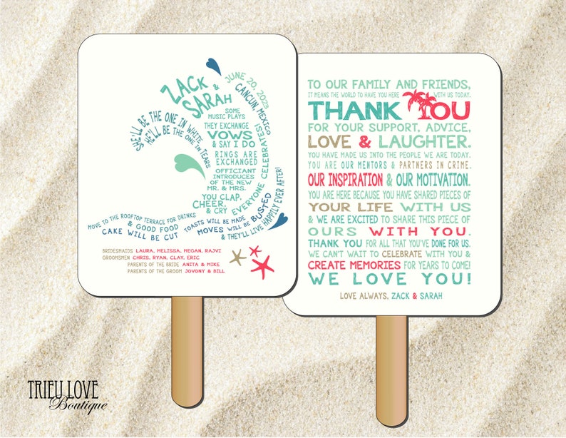 Personalized Wave Beach Seaside Surfing Wedding Ceremony Program Fan Custom Wording Digital File image 2