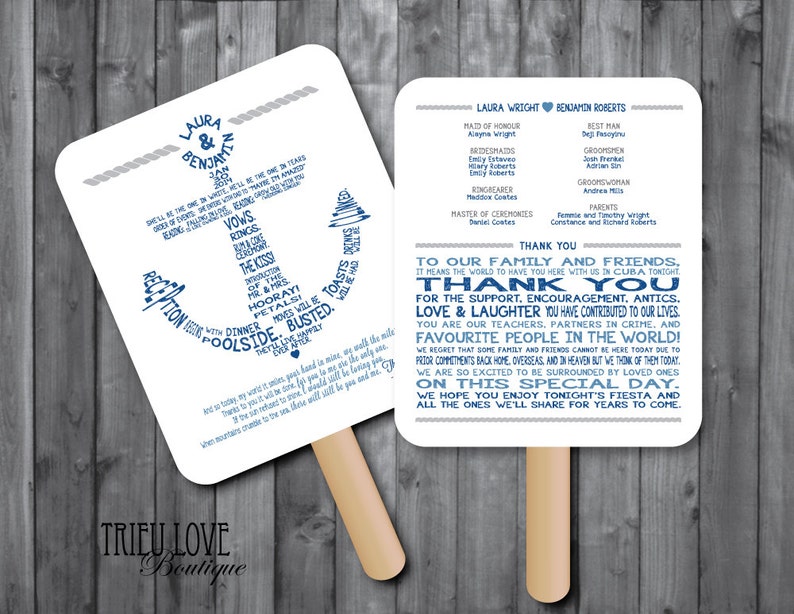 Personalized Nautical Anchor Wedding Ceremony Program Fan Custom Wording Digital File image 6