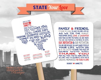 Personalized American State Shape | Hometown | Destination | Country  Wedding Ceremony Program Fan | Custom Wording - Digital File