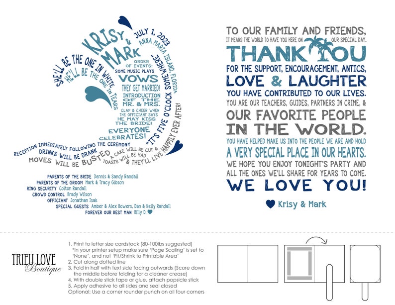 Personalized Wave Beach Seaside Surfing Wedding Ceremony Program Fan Custom Wording Digital File image 4