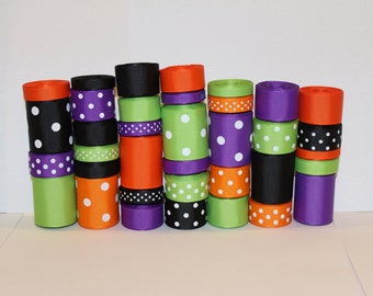 Halloween Grosgrain Ribbon Lot (Choose 1 or 2 yards EACH of 36 different ribbons: 1/4, 3/8, 5/8, 7/8 and 1.5 Inch Solids and Dots)