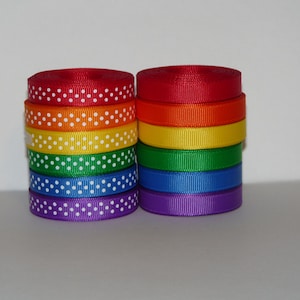 3/8 10 mm Primary Solids and Polka Dots Grosgrain Ribbon Lot Choose 2 or 5 yards EACH of 12 different ribbons image 1