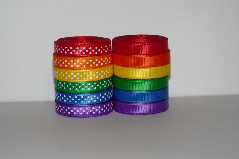 3/8 10 mm Primary Solids and Polka Dots Grosgrain Ribbon Lot Choose 2 or 5 yards EACH of 12 different ribbons image 1