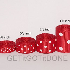 Red Polka Dot Grosgrain Ribbon 5 Yards (You choose the width: 3/8, 5/8, 7/8, or 1.5 Inch)