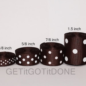 Brown Polka Dot Grosgrain Ribbon 5 Yards (You choose the width: 3/8, 5/8, 7/8 or 1.5 Inch)