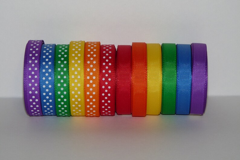 3/8 10 mm Primary Solids and Polka Dots Grosgrain Ribbon Lot Choose 2 or 5 yards EACH of 12 different ribbons image 2