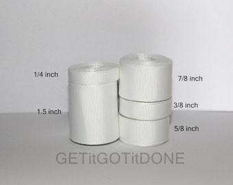 White Grosgrain Ribbon 5 yards (You choose the width, 1/4, 3/8, 5/8, 7/8 or 1.5 inch)