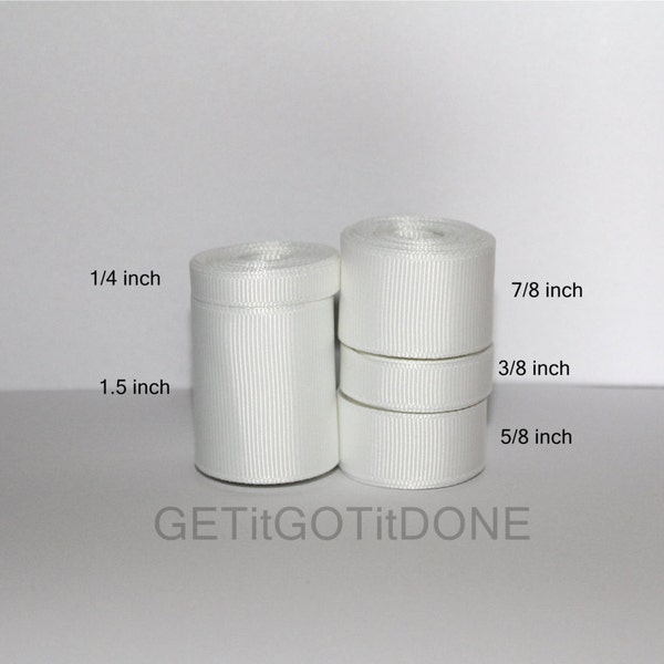 White Grosgrain Ribbon 5 yards (You choose the width, 1/4, 3/8, 5/8, 7/8 or 1.5 inch)