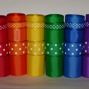 Primary Colors Grosgrain Ribbon Lot Choose 1 or 2 yards EACH of 30 different ribbons 3/8, 7/8 and 1.5 Solids and Dots image 2