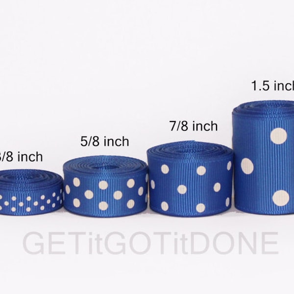 Royal Blue Polka Dot Grosgrain Ribbon 5 Yards (You choose the width: 3/8, 5/8, 7/8 or 1.5 Inch)